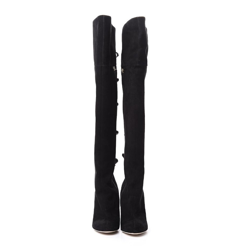 Valentino Garavani Calfskin Suede Bow Over the Knee Boots